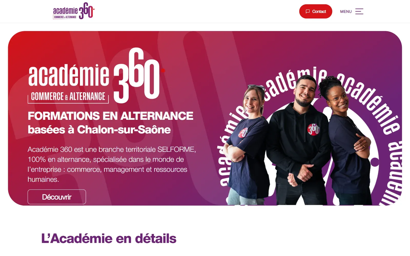 Page d’accueil du site Académie 360 sur ordinateur