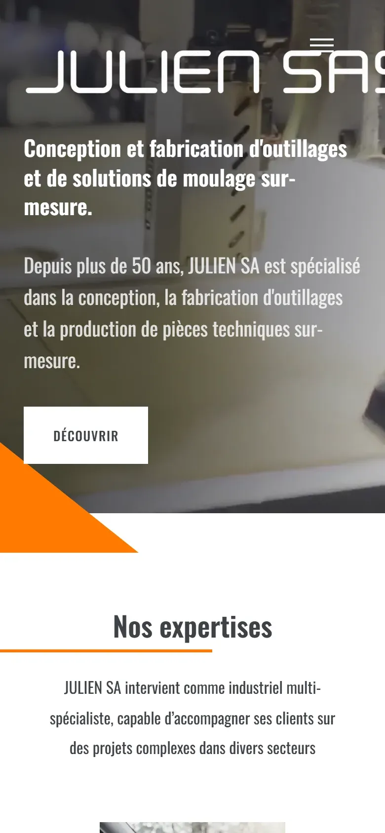 Page d’accueil du site JULIEN SAS sur téléphone