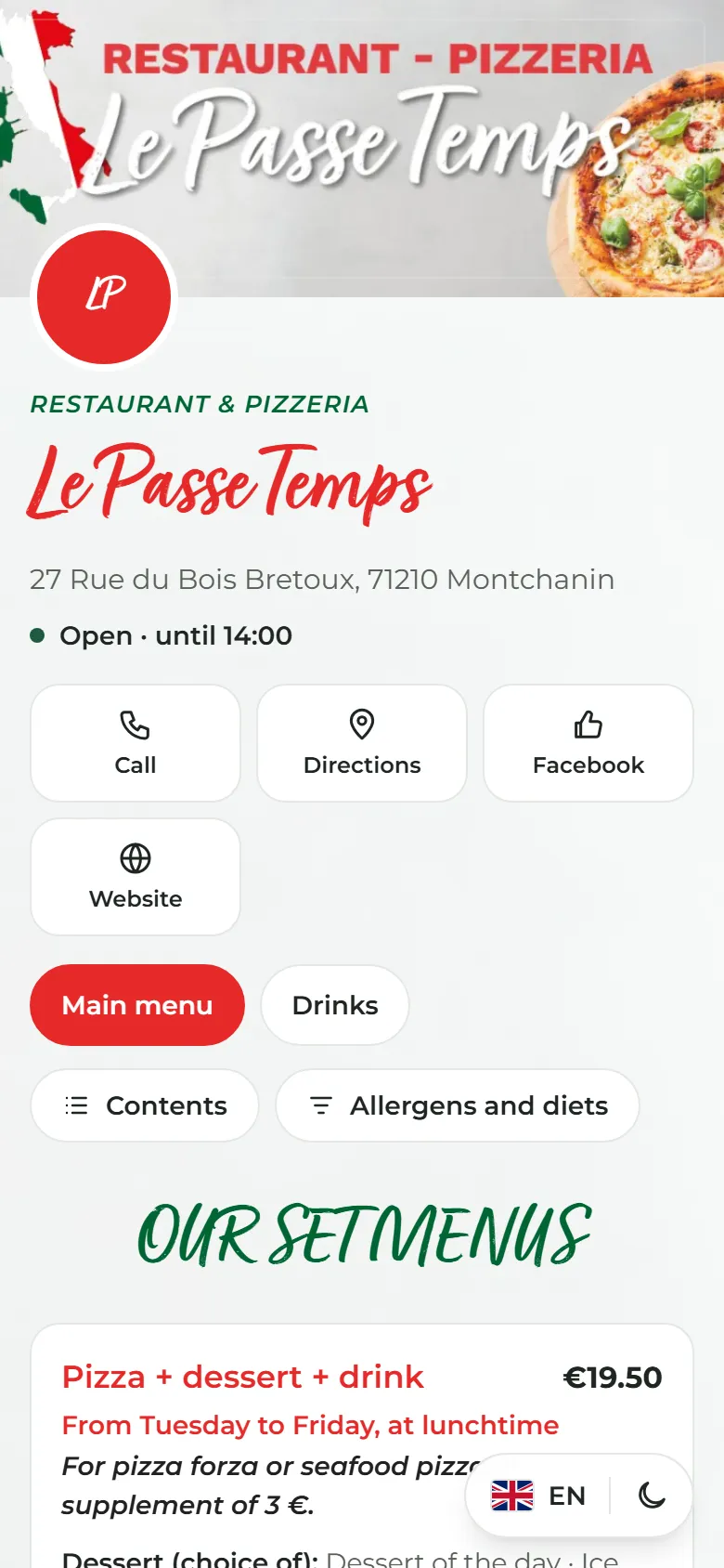 Page client traduite en anglais